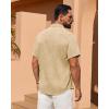 Alimens & Gentle Mens Linen Shirt Short Sleeve Button Down Shirt Casual Summer Beach Vacation Wedding Shirts(Khaki)