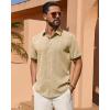 Alimens & Gentle Mens Linen Shirt Short Sleeve Button Down Shirt Casual Summer Beach Vacation Wedding Shirts(Khaki)
