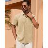 Alimens & Gentle Mens Linen Shirt Short Sleeve Button Down Shirt Casual Summer Beach Vacation Wedding Shirts(Khaki)