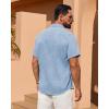 Alimens & Gentle Mens Linen Shirt Short Sleeve Button Down Shirt Casual Summer Beach Vacation Wedding Shirts(Light Blue)