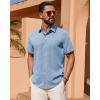 Alimens & Gentle Mens Linen Shirt Short Sleeve Button Down Shirt Casual Summer Beach Vacation Wedding Shirts(Light Blue)