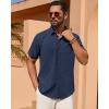 Alimens & Gentle Mens Linen Shirt Short Sleeve Button Down Shirt Casual Summer Beach Vacation Wedding Shirts(Navy Blue)