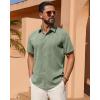 Alimens & Gentle Mens Linen Shirt Short Sleeve Button Down Shirt Casual Summer Beach Vacation Wedding Shirts(Olive Green)