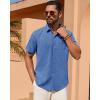 Alimens & Gentle Mens Linen Shirt Short Sleeve Button Down Shirt Casual Summer Beach Vacation Wedding Shirts(Royal Blue)