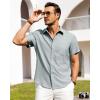Alimens & Gentle Mens Linen Shirts Short Sleeve Button Down Shirts Wrinkle Free Casual Vacation Beach Summer Tops(Aqua Blue)