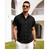 Alimens & Gentle Mens Linen Shirts Short Sleeve Button Down Shirts Wrinkle Free Casual Vacation Beach Summer Tops(Black)