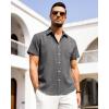 Alimens & Gentle Mens Linen Shirts Short Sleeve Button Down Shirts Wrinkle Free Casual Vacation Beach Summer Tops(Black Grey)