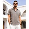 Alimens & Gentle Mens Linen Shirts Short Sleeve Button Down Shirts Wrinkle Free Casual Vacation Beach Summer Tops(Brown)