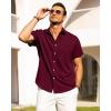 Alimens & Gentle Mens Linen Shirts Short Sleeve Button Down Shirts Wrinkle Free Casual Vacation Beach Summer Tops(Burgundy)