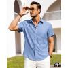 Alimens & Gentle Mens Linen Shirts Short Sleeve Button Down Shirts Wrinkle Free Casual Vacation Beach Summer Tops(Ice Blue)