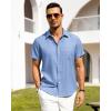 Alimens & Gentle Mens Linen Shirts Short Sleeve Button Down Shirts Wrinkle Free Casual Vacation Beach Summer Tops(Ice Blue)