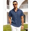 Alimens & Gentle Mens Linen Shirts Short Sleeve Button Down Shirts Wrinkle Free Casual Vacation Beach Summer Tops(Navy Blue)