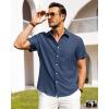 Alimens & Gentle Mens Linen Shirts Short Sleeve Button Down Shirts Wrinkle Free Casual Vacation Beach Summer Tops(Navy Blue)
