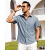 Alimens & Gentle Mens Linen Shirts Short Sleeve Button Down Shirts Wrinkle Free Casual Vacation Beach Summer Tops(Peacock Blue)