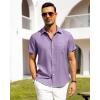 Alimens & Gentle Mens Linen Shirts Short Sleeve Button Down Shirts Wrinkle Free Casual Vacation Beach Summer Tops(Purple)