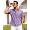 Alimens & Gentle Mens Linen Shirts Short Sleeve Button Down Shirts Wrinkle Free Casual Vacation Beach Summer Tops(Purple)