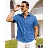 Alimens & Gentle Mens Linen Shirts Short Sleeve Button Down Shirts Wrinkle Free Casual Vacation Beach Summer Tops(Royal Blue)