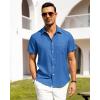 Alimens & Gentle Mens Linen Shirts Short Sleeve Button Down Shirts Wrinkle Free Casual Vacation Beach Summer Tops(Royal Blue)