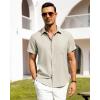 Alimens & Gentle Mens Linen Shirts Short Sleeve Button Down Shirts Wrinkle Free Casual Vacation Beach Summer Tops(Tan)