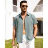 Alimens & Gentle Mens Linen Shirts Short Sleeve Button Down Shirts Wrinkle Free Casual Vacation Beach Summer Tops(Teal)