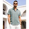 Alimens & Gentle Mens Linen Shirts Short Sleeve Button Down Shirts Wrinkle Free Casual Vacation Beach Summer Tops(Teal)