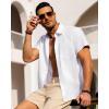 Alimens & Gentle Mens Linen Shirts Short Sleeve Button Down Shirts Wrinkle Free Casual Vacation Beach Summer Tops(White)