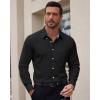 Alimens & Gentle Men’s Oxford Shirt Long Sleeve Button Down Shirt Casual Stretch Wedding Dress Shirt with Pocket(Black)