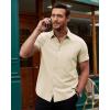Alimens & Gentle Men’s Short Sleeve Dress Shirts Stretch Regular Fit Shirt Casual Button Down Business Shirts(Beige)