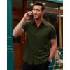 Alimens & Gentle Men’s Short Sleeve Dress Shirts Stretch Regular Fit Shirt Casual Button Down Business Shirts(Dark Green)