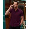 Alimens & Gentle Men’s Short Sleeve Dress Shirts Stretch Regular Fit Shirt Casual Button Down Business Shirts(Deep Purple)