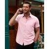 Alimens & Gentle Men’s Short Sleeve Dress Shirts Stretch Regular Fit Shirt Casual Button Down Business Shirts(Pink)