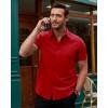 Alimens & Gentle Men’s Short Sleeve Dress Shirts Stretch Regular Fit Shirt Casual Button Down Business Shirts(Red)