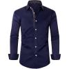 Alimens & Gentle Men’s Dress Shirts Long Sleeve Stretch Wrinkle-Free Business Casual Collar Contrast Button Down Shirt(Navy Blue)