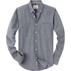 Alimens & Gentle Boys Long Sleeve Solid Button Down Oxford Shirt Collared Cotton Top with Chest Pocket(Light Grey)