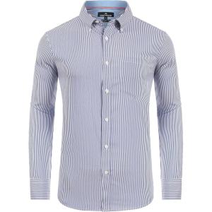 Alimens & Gentle Men’s Cotton Stripe Button Down Shirts Long Sleeve Regular Fit Dress Shirts(Blue Stripe)