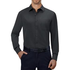 Alimens & Gentle Mens Dress Shirts 4-Way Stretch Long Sleeve Collared Casual Solid Wedding Dating Button Down Shirt(Carbon Grey)