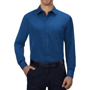 Alimens & Gentle Mens Dress Shirts 4-Way Stretch Long Sleeve Collared Casual Solid Wedding Dating Button Down Shirt(Dark Blue)