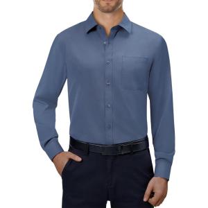Alimens & Gentle Mens Dress Shirts 4-Way Stretch Long Sleeve Collared Casual Solid Wedding Dating Button Down Shirt(Dusty Blue)