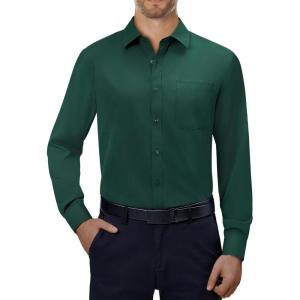 Alimens & Gentle Mens Dress Shirts 4-Way Stretch Long Sleeve Collared Casual Solid Wedding Dating Button Down Shirt(Green)