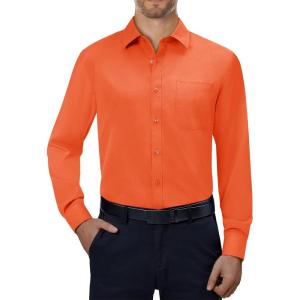 Alimens & Gentle Mens Dress Shirts 4-Way Stretch Long Sleeve Collared Casual Solid Wedding Dating Button Down Shirt(Orange)