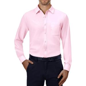 Alimens & Gentle Mens Dress Shirts 4-Way Stretch Long Sleeve Collared Casual Solid Wedding Dating Button Down Shirt(Pink)