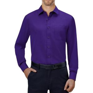 Alimens & Gentle Mens Dress Shirts 4-Way Stretch Long Sleeve Collared Casual Solid Wedding Dating Button Down Shirt(Purple)