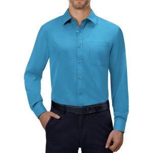 Alimens & Gentle Mens Dress Shirts 4-Way Stretch Long Sleeve Collared Casual Solid Wedding Dating Button Down Shirt(Teal)