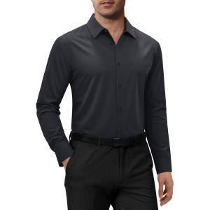 Alimens & Gentle Mens Dress Shirts Long Sleeve 4 Way Stretch Solid Collared Button Down Shirt Regular Fit Formal Business(Dark Grey)