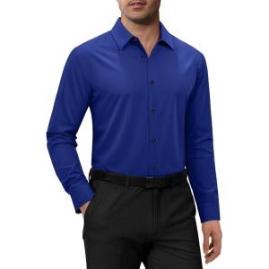 Alimens & Gentle Mens Dress Shirts Long Sleeve 4 Way Stretch Solid Collared Button Down Shirt Regular Fit Formal Business(Royal Blue)