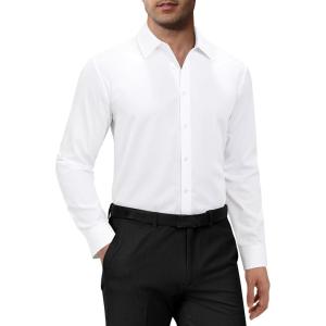 Alimens & Gentle Mens Dress Shirts Long Sleeve 4 Way Stretch Solid Collared Button Down Shirt Regular Fit Formal Business(White)