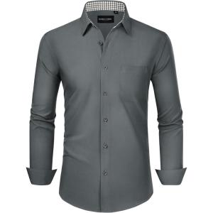 Alimens & Gentle Mens Dress Shirts Long Sleeve Button Down Shirt Men Wrinkle Free Contrast Collar Shirts(Grey)