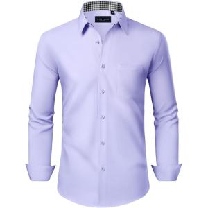 Alimens & Gentle Mens Dress Shirts Long Sleeve Button Down Shirt Men Wrinkle Free Contrast Collar Shirts(Lavender)