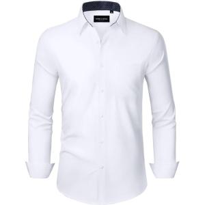 Alimens & Gentle Mens Dress Shirts Long Sleeve Button Down Shirt Men Wrinkle Free Contrast Collar Shirts(White-black Polka Dots)