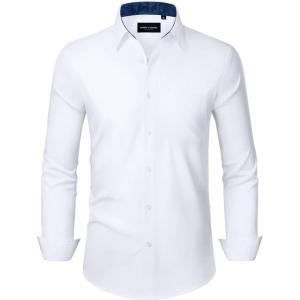 Alimens & Gentle Mens Dress Shirts Long Sleeve Button Down Shirt Men Wrinkle Free Contrast Collar Shirts(White-royal Blue)